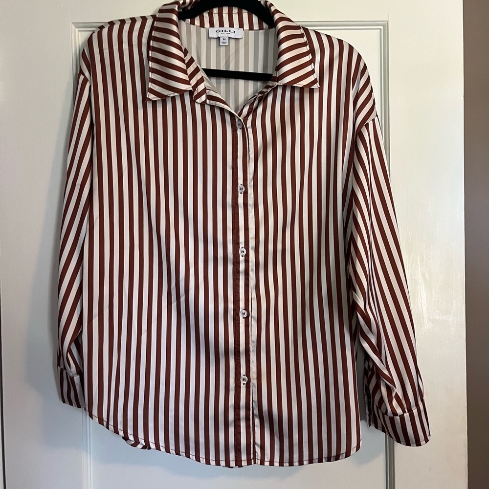 Gilli Chocolate and Cream Striped Blouse